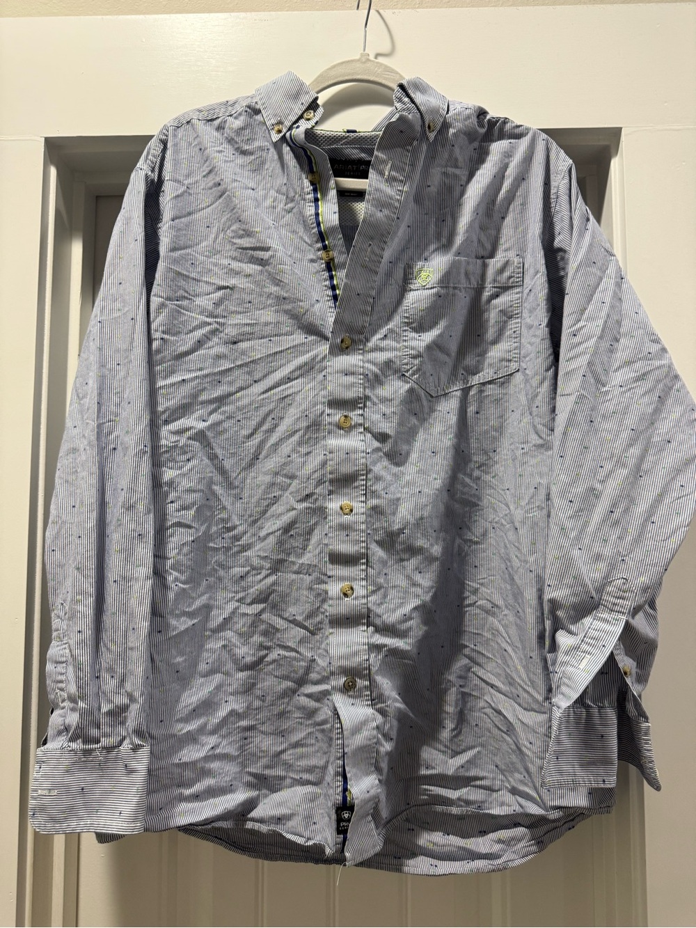 Light Blue Ariat Button-Up Shirt with Subtle Dot Pattern